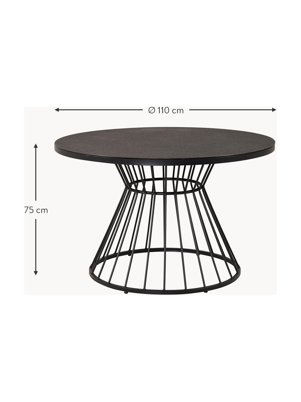 Ronde eettafel Tropea met Spraystone-tafelblad, Ø 110 cm, Tafelblad: Spraystone glazen blad, Frame: metaal, gepoedercoat, Zwart, Ø 110 cm x H 75 cm