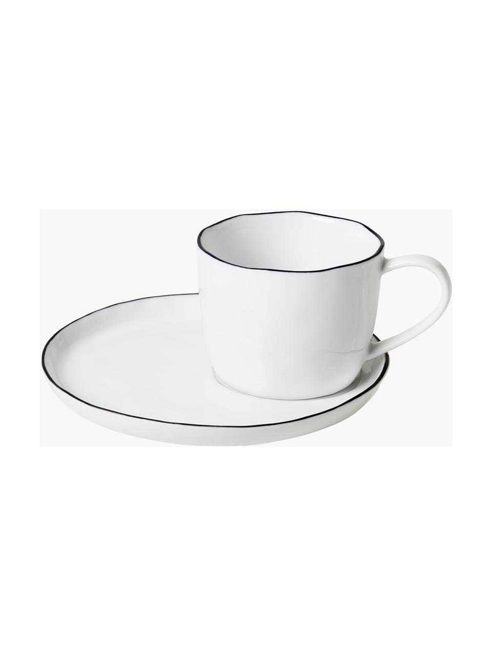 Taza de café con platito artesanal de porcelana Salt, Porcelana, Blanco, Ø 8 x Al 7 cm, 150 ml