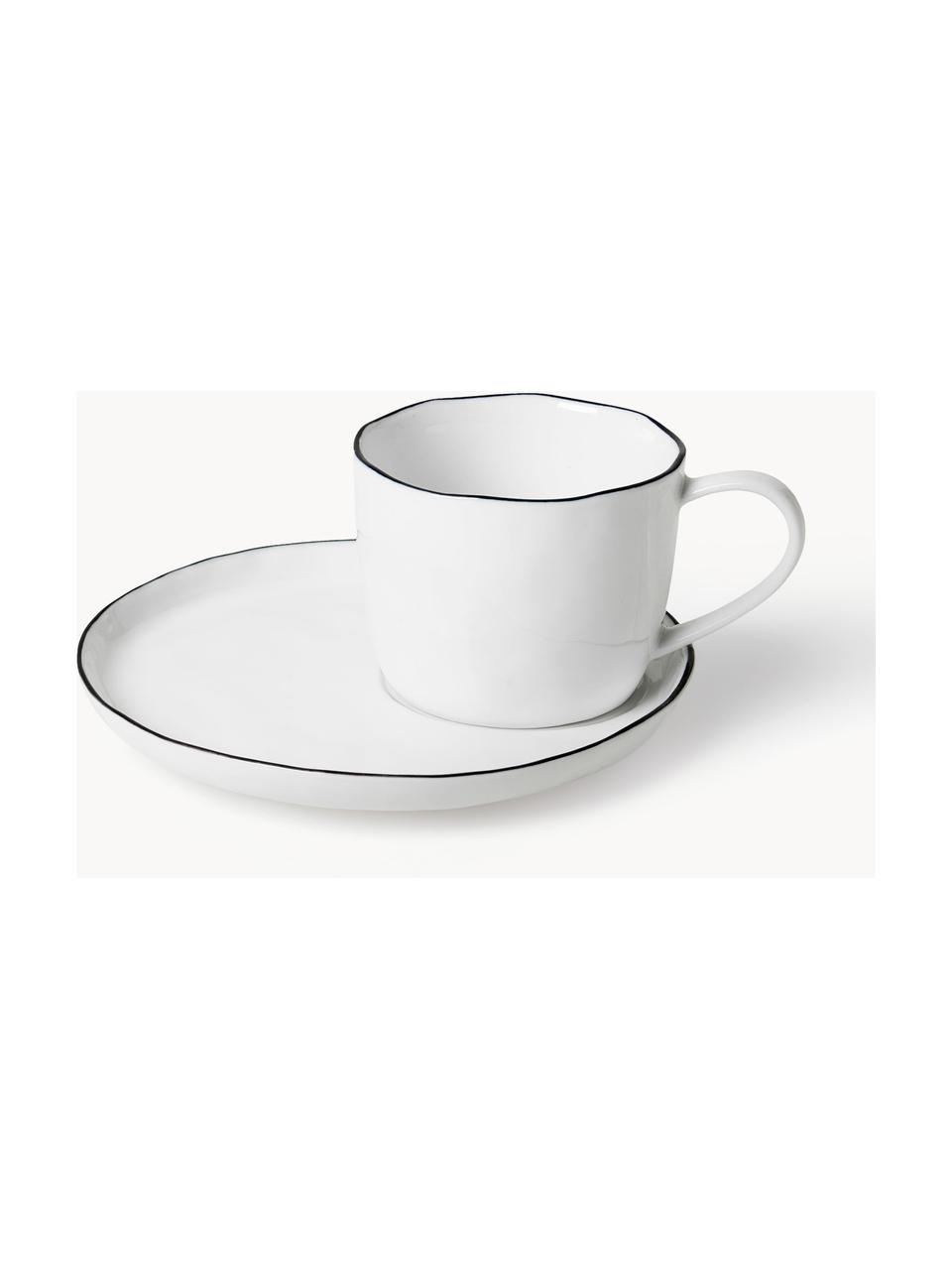 Taza de café con platito artesanal de porcelana Salt, Porcelana, Blanco, Ø 8 x Al 7 cm, 150 ml