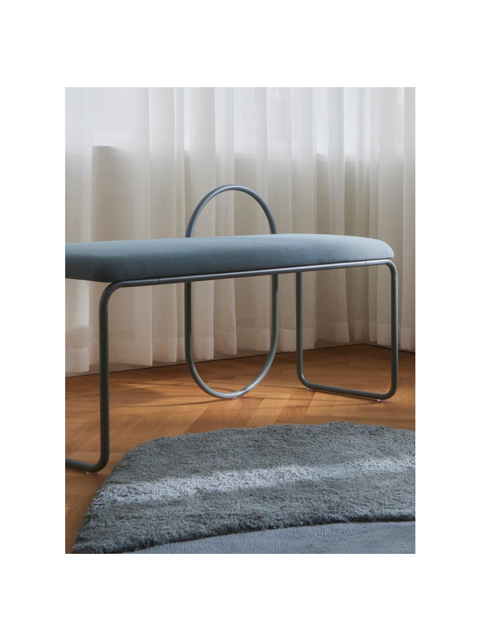 Banc rembourré Angui, Tissu gris-bleu, larg. 110 x prof. 39 cm