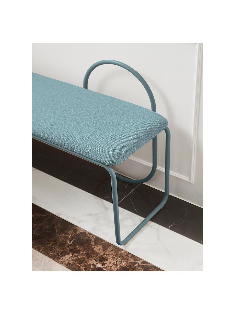 Banc rembourré Angui, Tissu gris-bleu, larg. 110 x prof. 39 cm