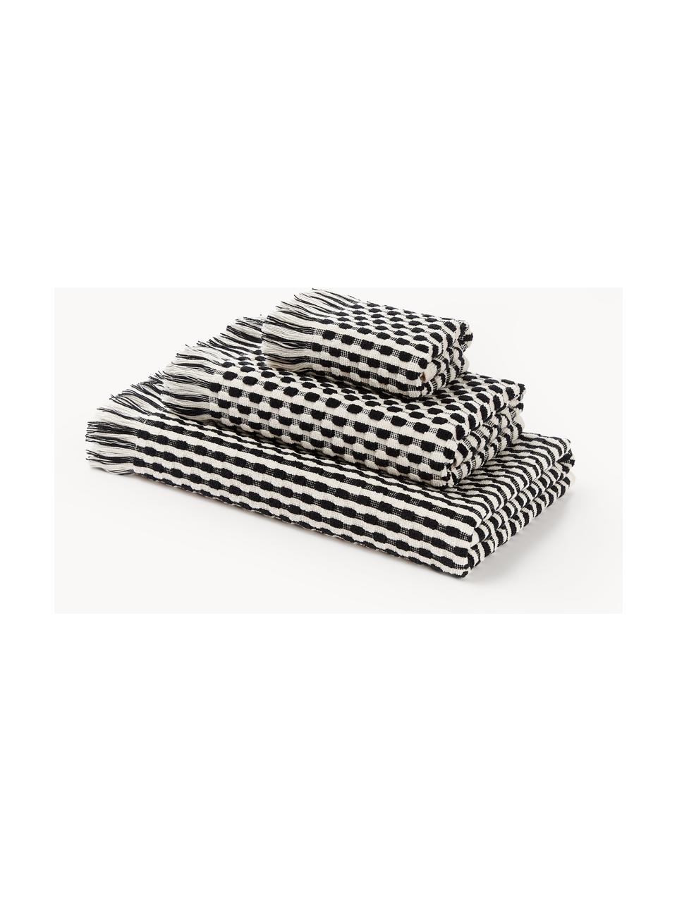 Lot de serviettes de bains texturées Juniper, 3 élém., 100 % coton
Qualité supérieure 600 g/m²

Le matériau est certifié STANDARD 100 OEKO-TEX®, 3883CIT, CITEVE, Blanc cassé, noir, Lot de différentes tailles