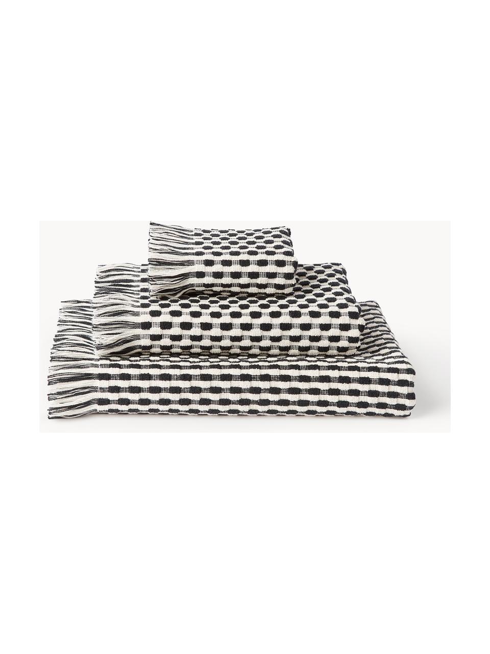 Handdoekenset Juniper met hoog-laag structuur, verschillende setmaten, Gebroken wit, zwart, Set van 3 (gastendoekje, handdoekje en douchedoekje)