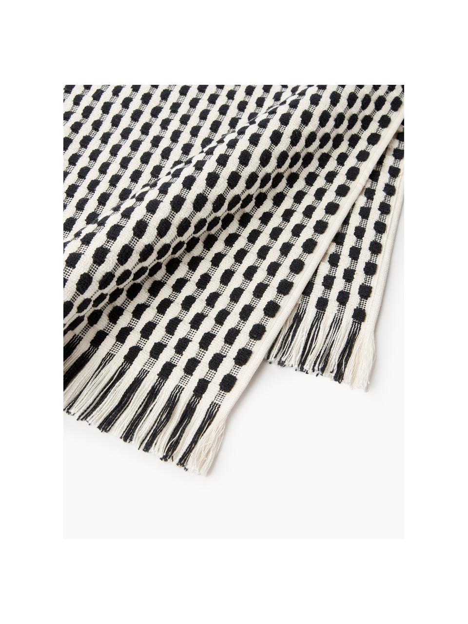 Handdoekenset Juniper met hoog-laag structuur, in verschillende setgroottes, Gebroken wit, zwart, Set van 3 (gastendoekje, handdoekje en douchedoekje)