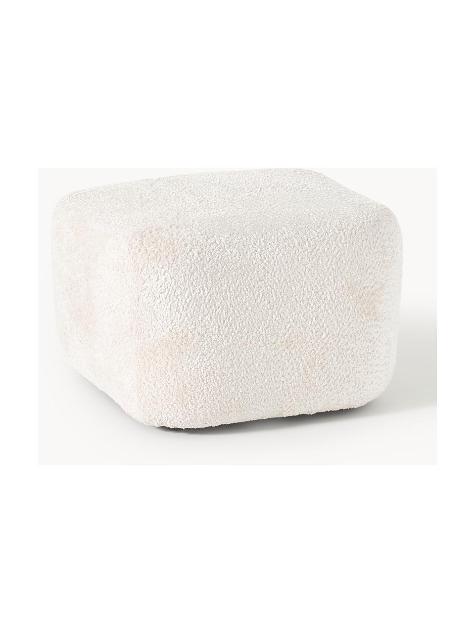 Poggiapiedi da divano in teddy-bouclé Wolke, Rivestimento: teddy bouclé (100% polies, Piedini: plastica Questo prodotto , Teddy-bouclè bianco latte, Larg. 64 x Alt. 41 cm
