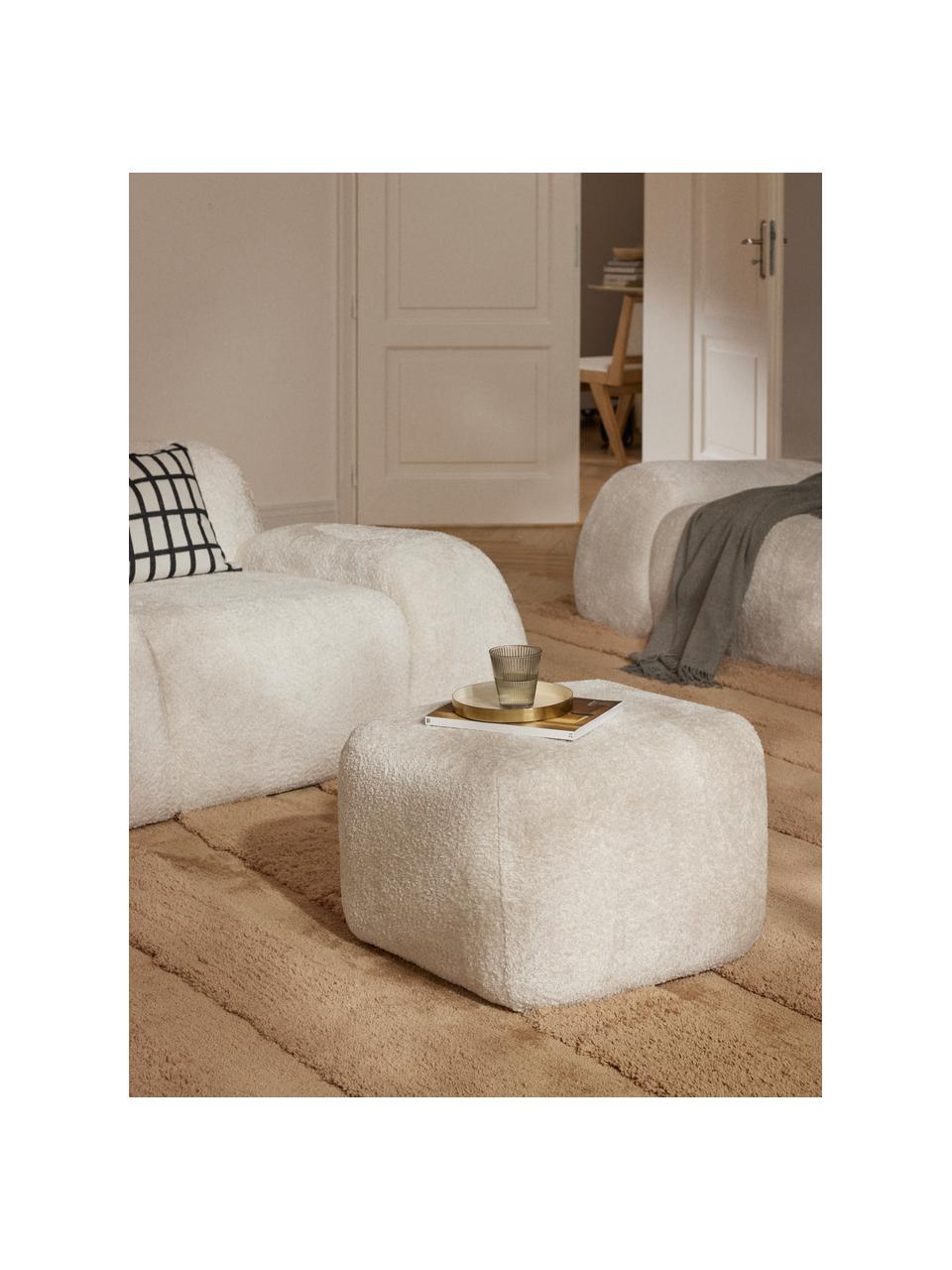 Pouf en peluche-bouclette Wolke, Peluche-bouclette blanc cassé, larg. 64 x haut. 41 cm