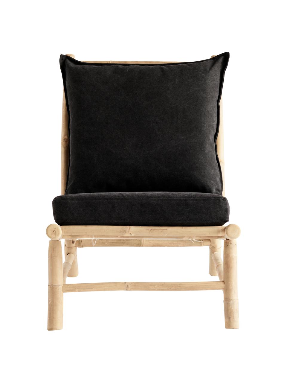 Bamboe loungefauteuil Bamslow met bekleding, Frame: bamboe, Bekleding: 100% katoen, Donkergrijs, bruin, 55 x 87 cm