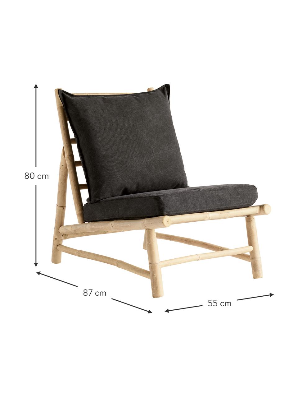 Bamboe loungefauteuil Bamslow met bekleding, Frame: bamboe, Bekleding: 100% katoen, Donkergrijs, bruin, 55 x 87 cm