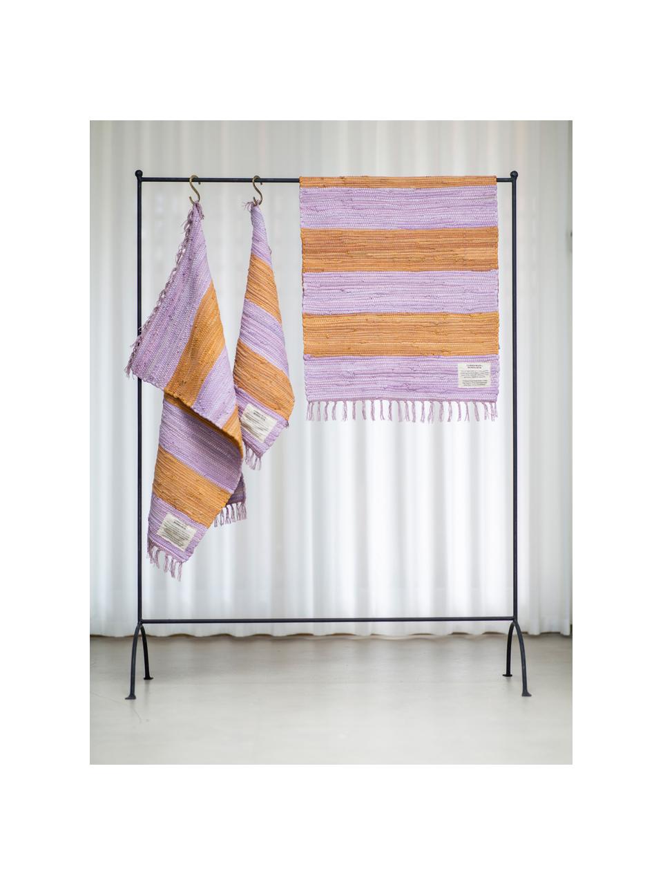 Ručně tkaná bavlněná rohož Chindi, 100 % bavlna, Levandulová, oranžová, Š 45 cm, D 60 cm