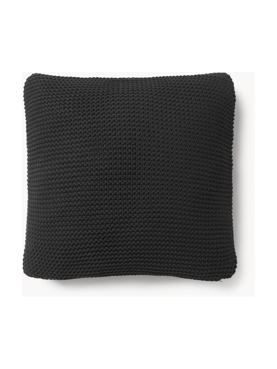 Housse de coussin en tricot de coton bio Adalyn, 100 % coton bio, certifié GOTS, Noir, larg. 40 x long. 40 cm