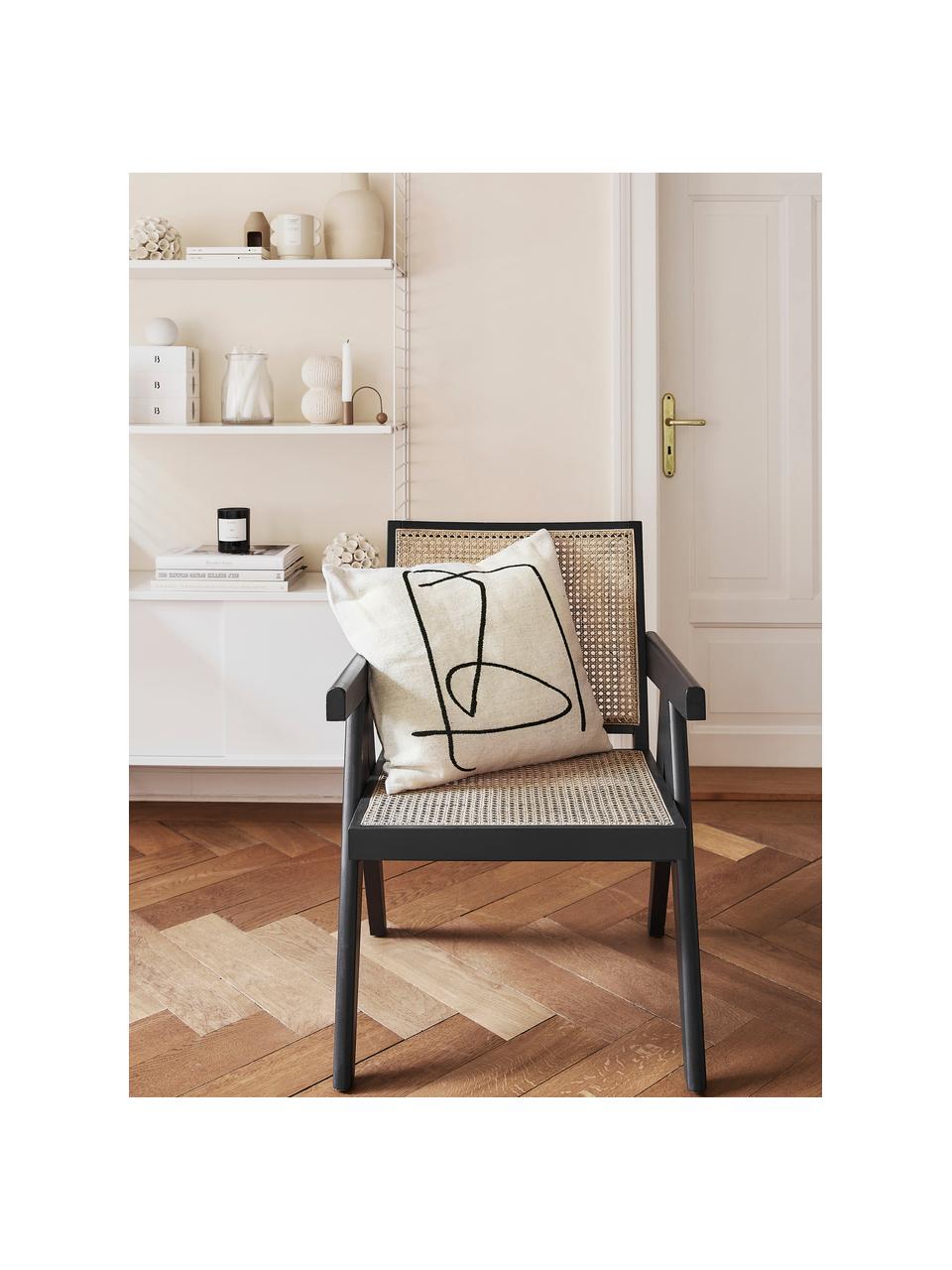 Copricuscino in cotone con stampa astratta Nova, Rivestimento: 85% cotone, 8% viscosa, 7, Bianco crema, nero, Larg. 50 x Lung. 50 cm