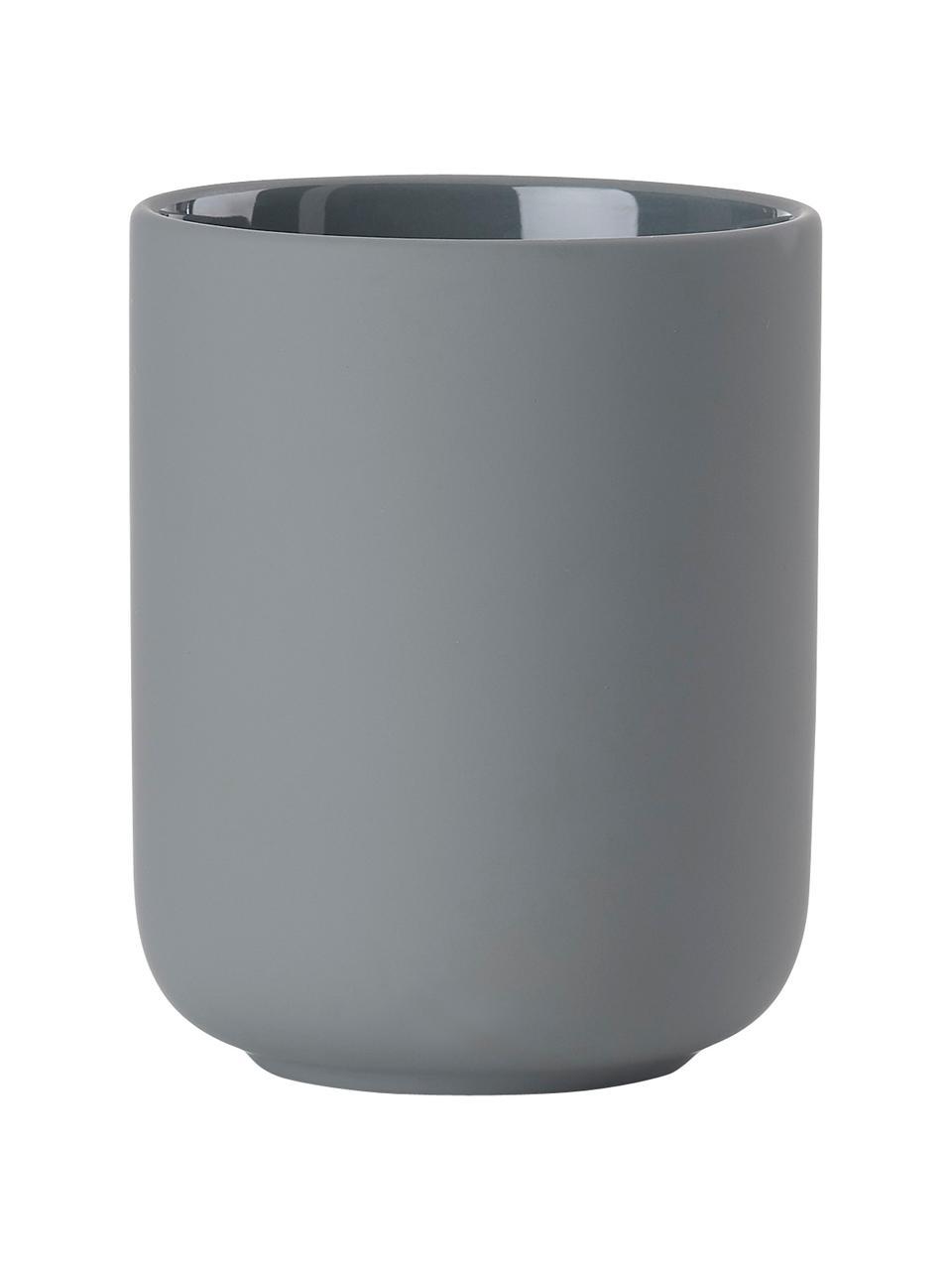 Vaso cepillo de dientes de gres Omega, Gres revestido con superficie de tacto suave (plástico), Gris, Ø 8 x Al 10 cm