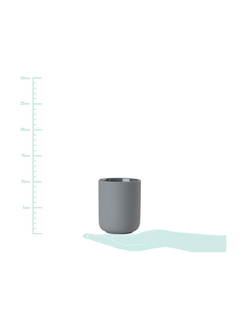 Kubek na szczoteczki z kamionki Ume, Kamionka pokryta miękką w dotyku powłoką (tworzywo sztuczne), Szary, matowy, Ø 8 x W 10 cm