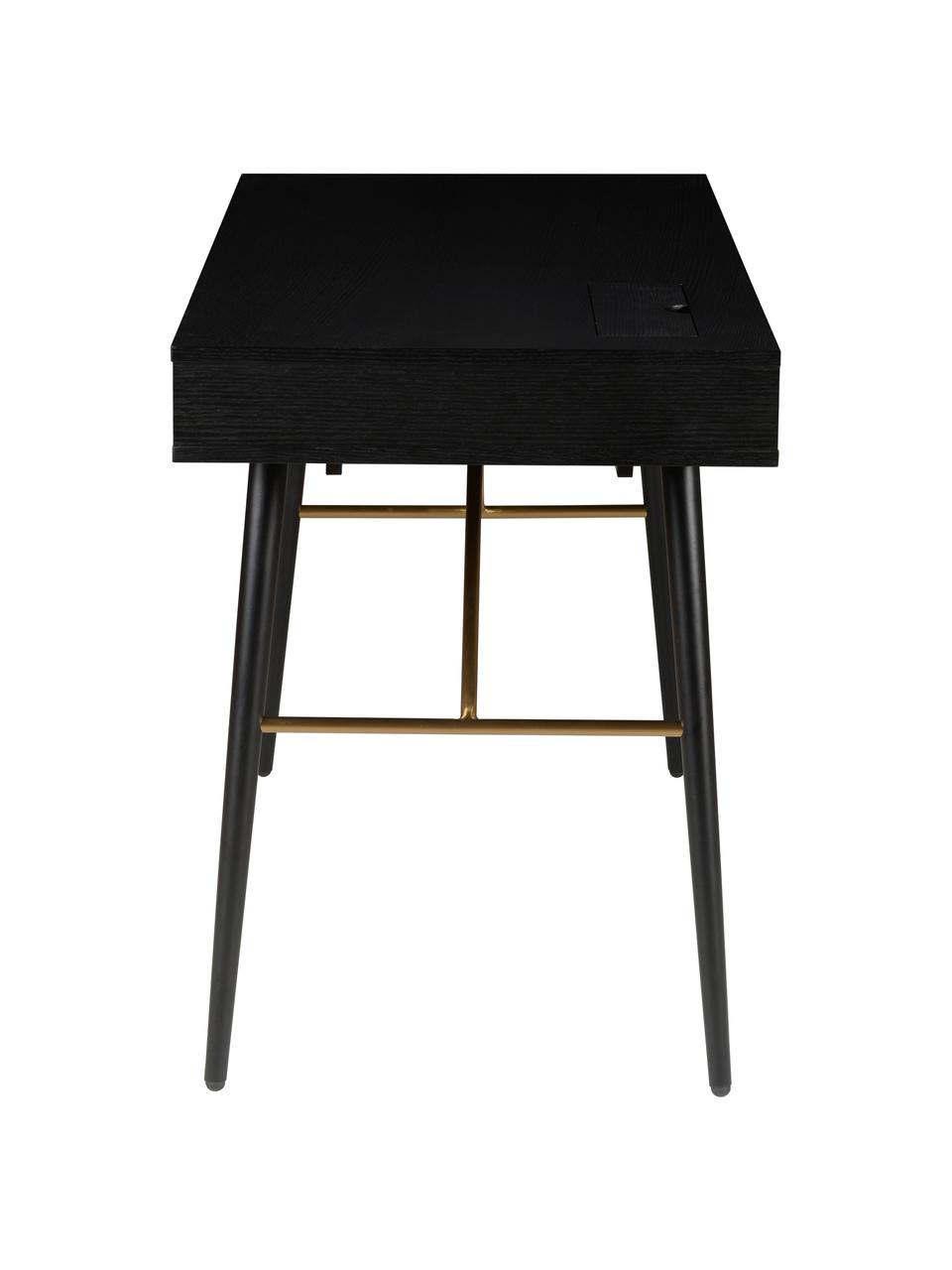 Bureau noir en métal Verona, Noir, larg. 117 x prof. 57 cm