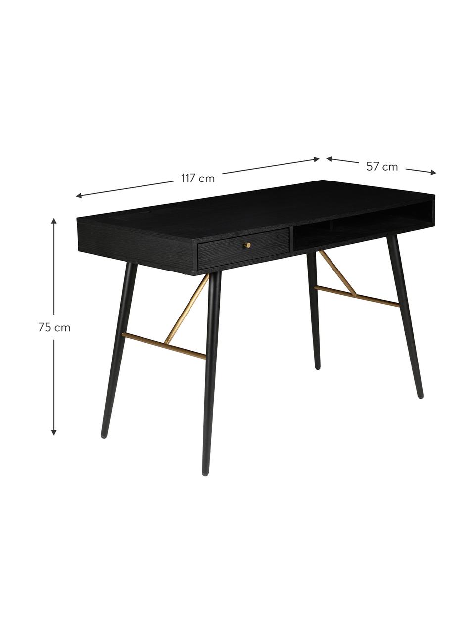 Bureau noir en métal Verona, Noir, larg. 117 x prof. 57 cm