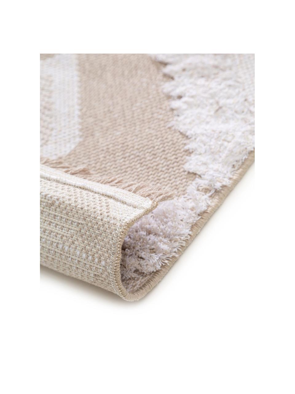 Tappeto in cotone lavato con motivo a rilievo e frange Oslo Squares, 100% cotone, Bianco crema, beige, Larg. 75 x Lung. 150 cm (taglia XS)