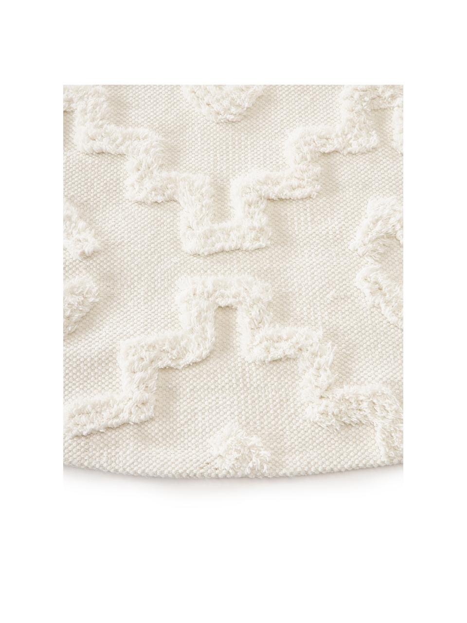 Runder Baumwollteppich Idris mit erhabender Hoch-Tief-Struktur, 100% Baumwolle, Crème, Ø 120 cm (Größe S)