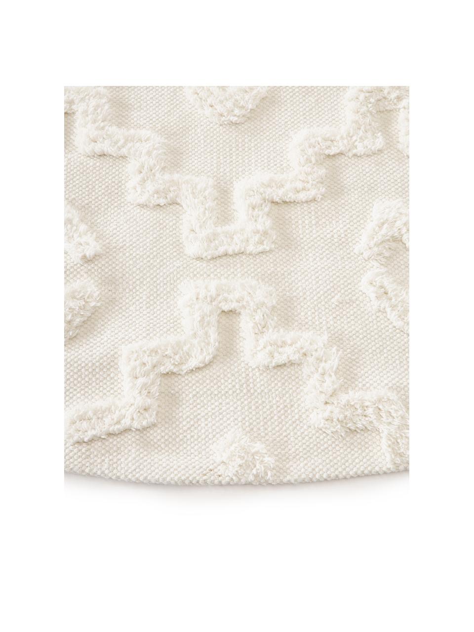 Tappeto rotondo in cotone con struttura in rilievo Idris, 100% cotone, Bianco crema, Ø 120 cm (taglia S)