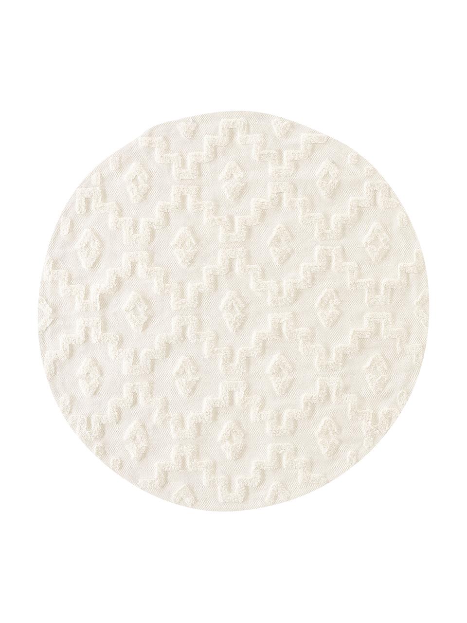Okrúhly bavlnený koberec s reliéfnou štruktúrou Idris, 100 %  bavlna, Krémovobiela, Ø 120 cm (veľkosť S)