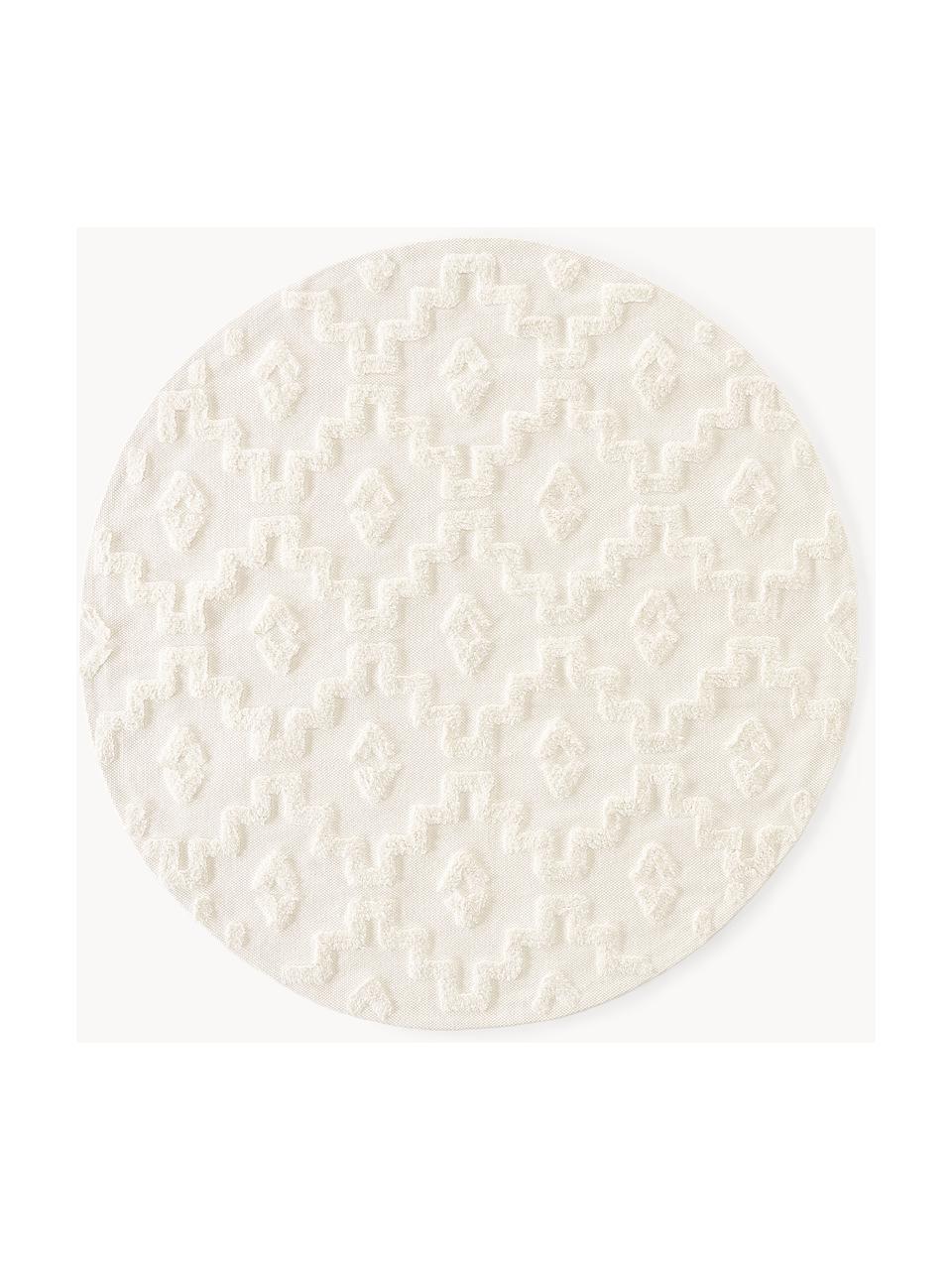 Tapis rond tissé à la main Idris, 100 % coton, Blanc crème, Ø 120 cm (taille S)