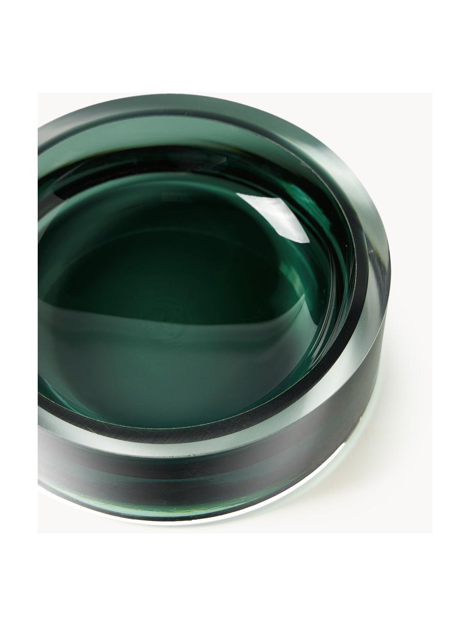Bandeja decorativa soplada Nicola, Vidrio de cal sodada, Verde oscuro transparente, Ø 15 cm