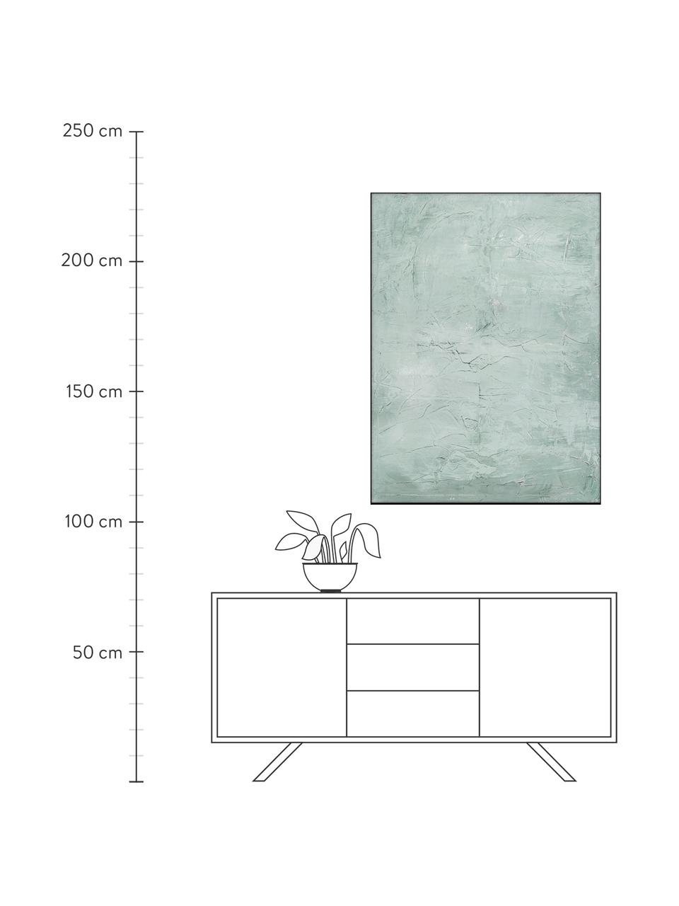 Impression sur toile peinte à la main encadrée Simple Living, Vert sauge, larg. 92 x haut. 120 cm