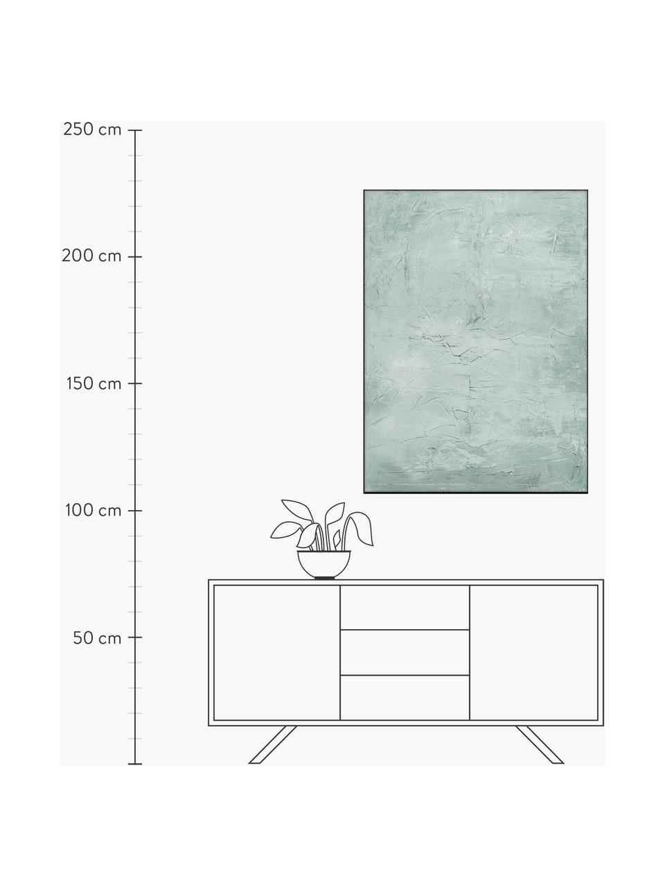 Handgemaltes Leinwandbild Simple Living mit Holzrahmen, Bild: Acrylfarbe, Rahmen: Eichenholz, beschichtet, Türkis, B 92 x H 120 cm