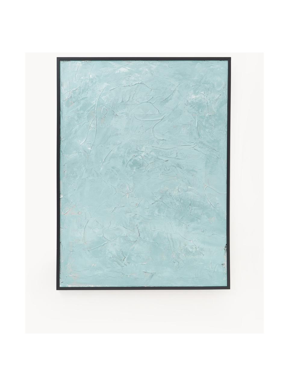 Handbeschilderde canvasdoek Simple Living, Lijst: eikenhout, gecoat, Turquoise, B 92 x H 120 cm