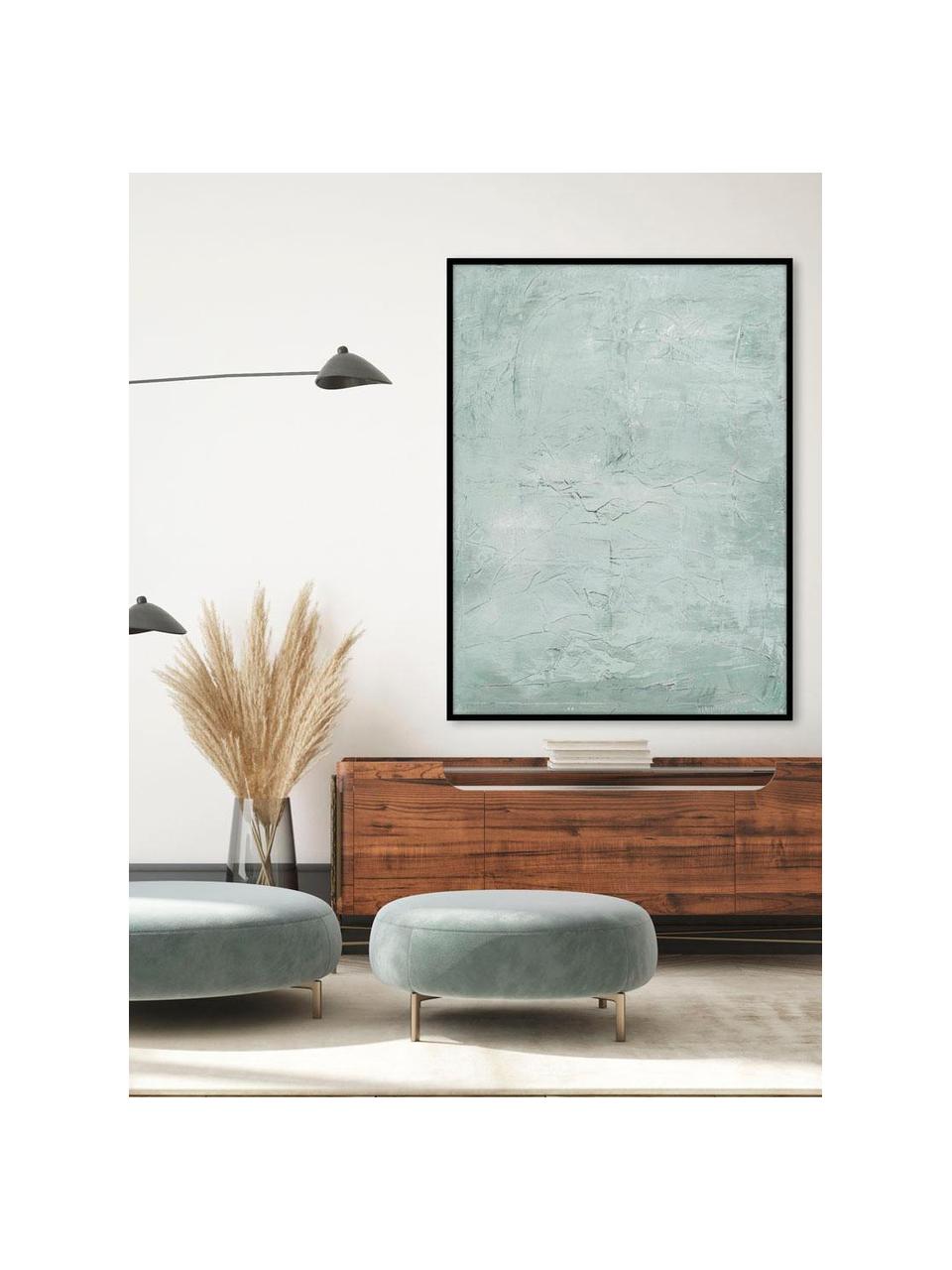 Handbeschilderde canvasdoek Simple Living, Lijst: eikenhout, gecoat, Turquoise, B 92 x H 120 cm