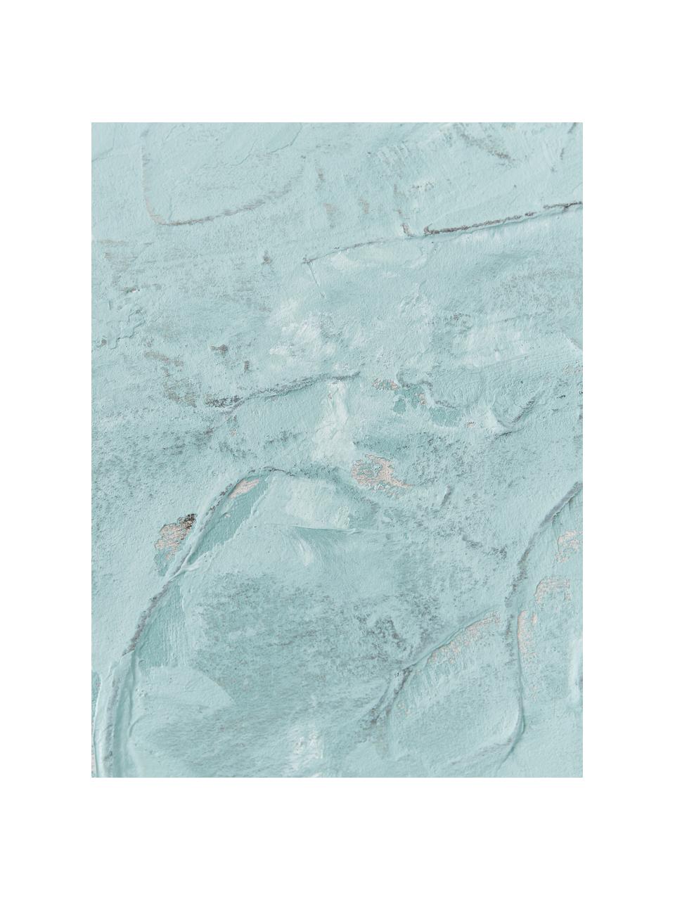 Handbeschilderde canvasdoek Simple Living, Lijst: eikenhout, gecoat, Turquoise, B 92 x H 120 cm