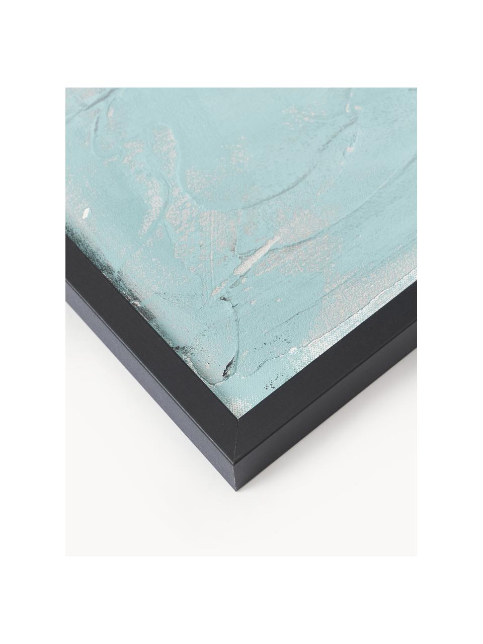 Handbeschilderde canvasdoek Simple Living, Lijst: eikenhout, gecoat, Turquoise, B 92 x H 120 cm