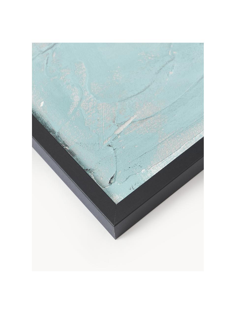 Handgemaltes Leinwandbild Simple Living mit Holzrahmen, Bild: Acrylfarbe, Rahmen: Eichenholz, beschichtet, Türkis, Schwarz, B 92 x H 120 cm