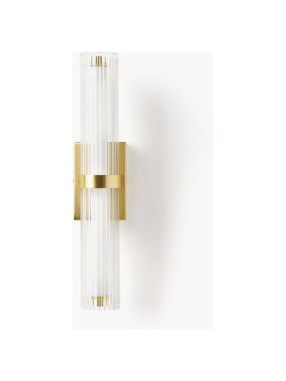 LED wandlamp Mirabella, Lampenkap: glas, Transparant, goudkleurig, B 8 x H 38 cm
