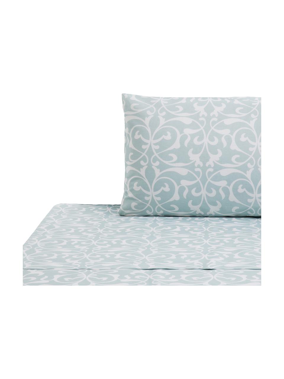 Set lenzuola in cotone Sola, Cotone

La biancheria da letto in cotone è piacevolmente morbida sulla pelle, assorbe bene l'umidità ed è adatta per chi soffre di allergie, Azzurro, bianco, 180 x 270 cm + 2 federe 50 x 80 cm