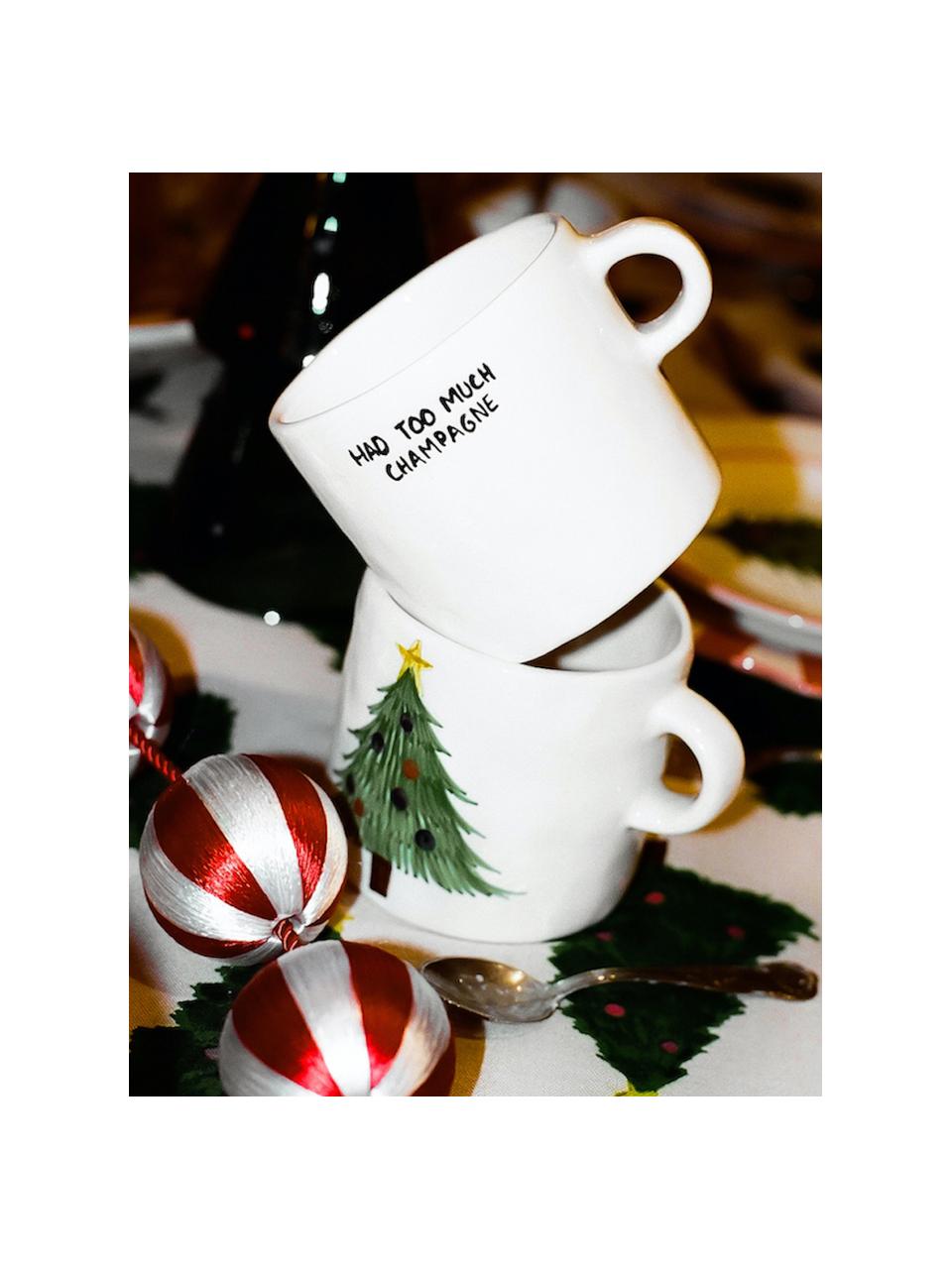 Handbemalte XL Tasse Christmas Tree, Steingut, Off White, Grün, Mehrfarbig, Ø 10 x H 9 cm, 500 ml