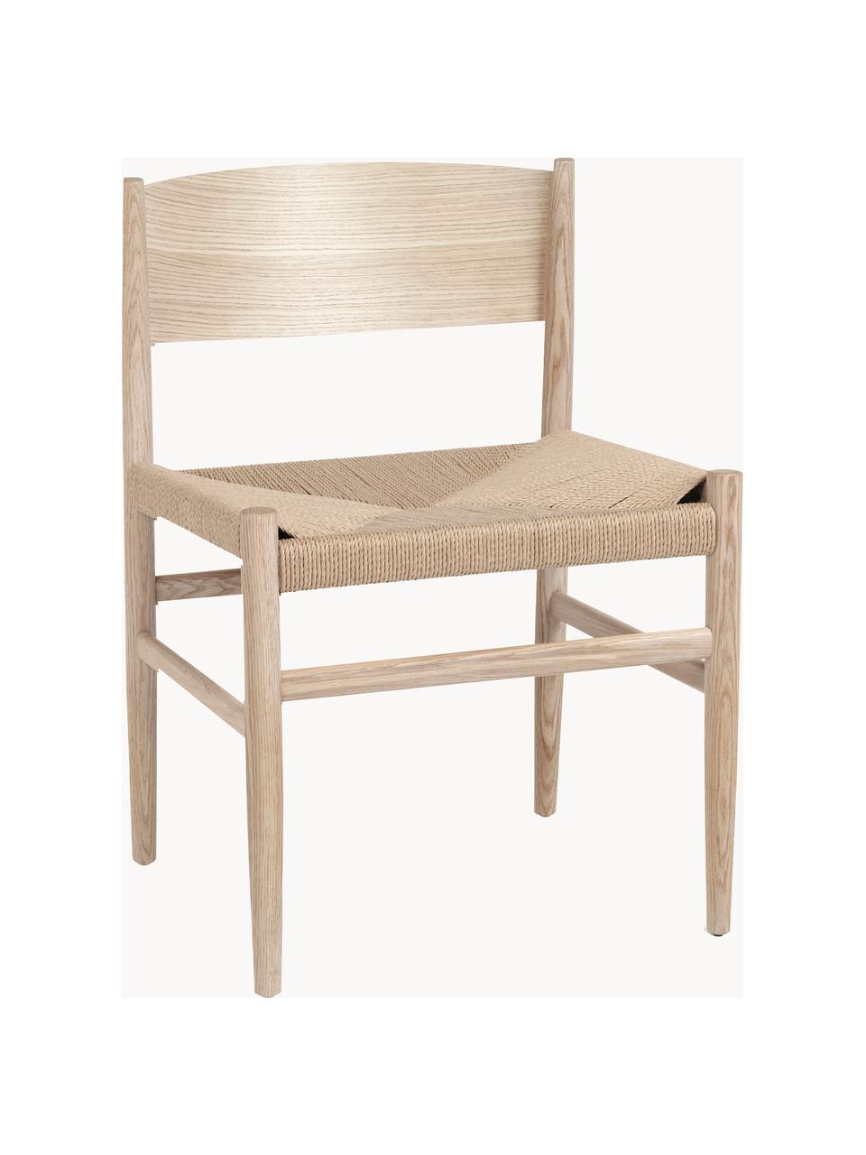 Dřevěná židle s tkaným sedákem Nestor, Světle béžová, dubové dřevo, světlá, Š 50 cm, H 53 cm
