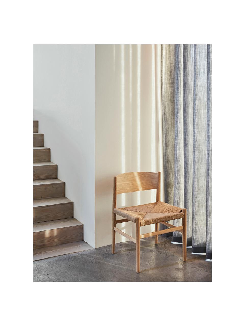 Chaise artisanale avec assise tressée Nestor, Beige clair, bois de chêne, clair, larg. 50 x prof. 53 cm