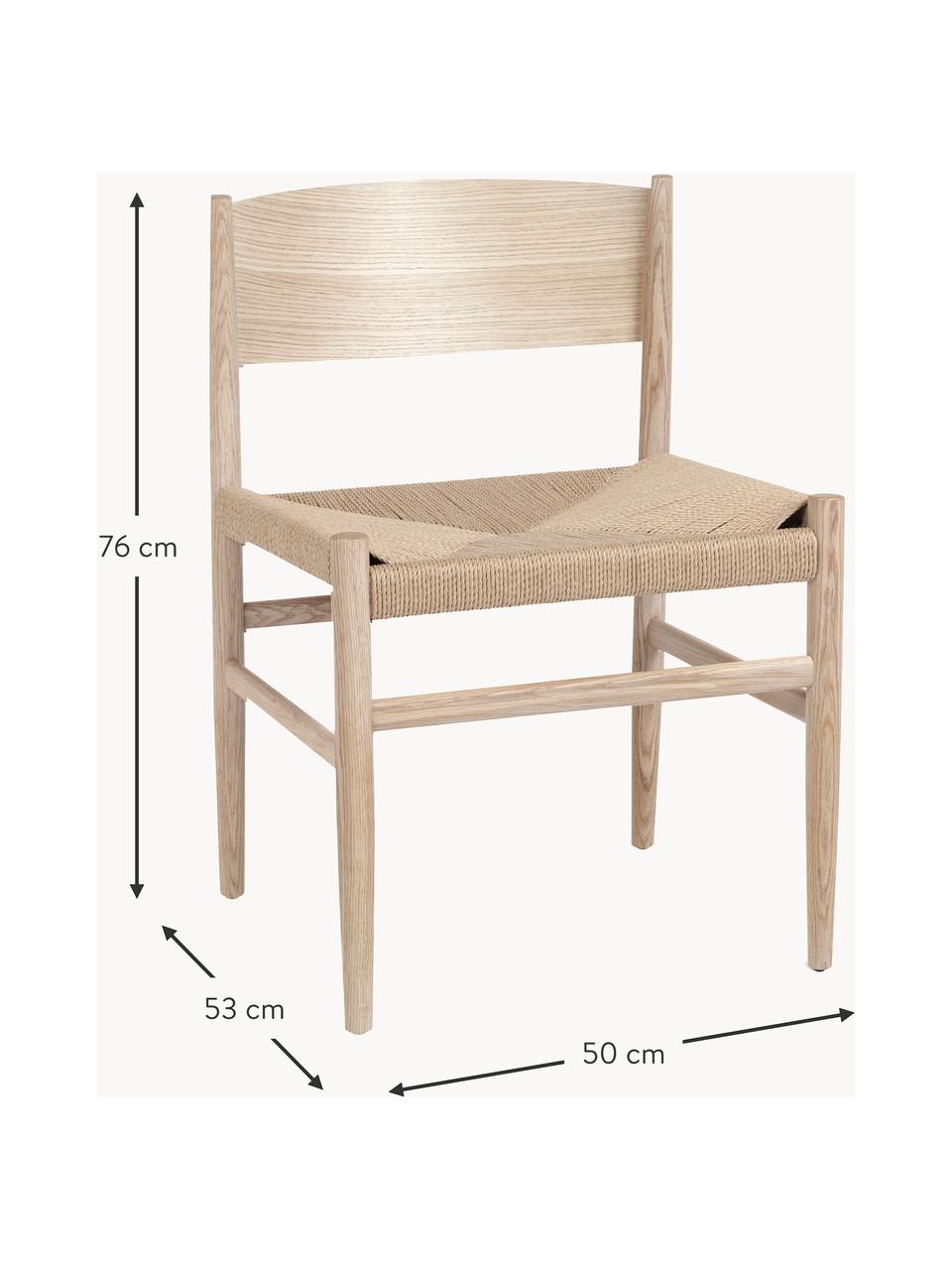 Dřevěná židle s tkaným sedákem Nestor, Světle béžová, dubové dřevo, světlá, Š 50 cm, H 53 cm