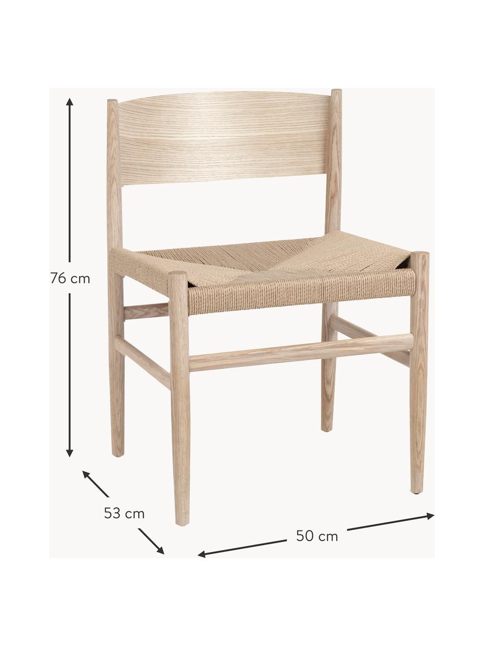 Dřevěná židle s tkaným sedákem Nestor, Světle béžová, světlé dubové dřevo, Š 50 cm, H 53 cm