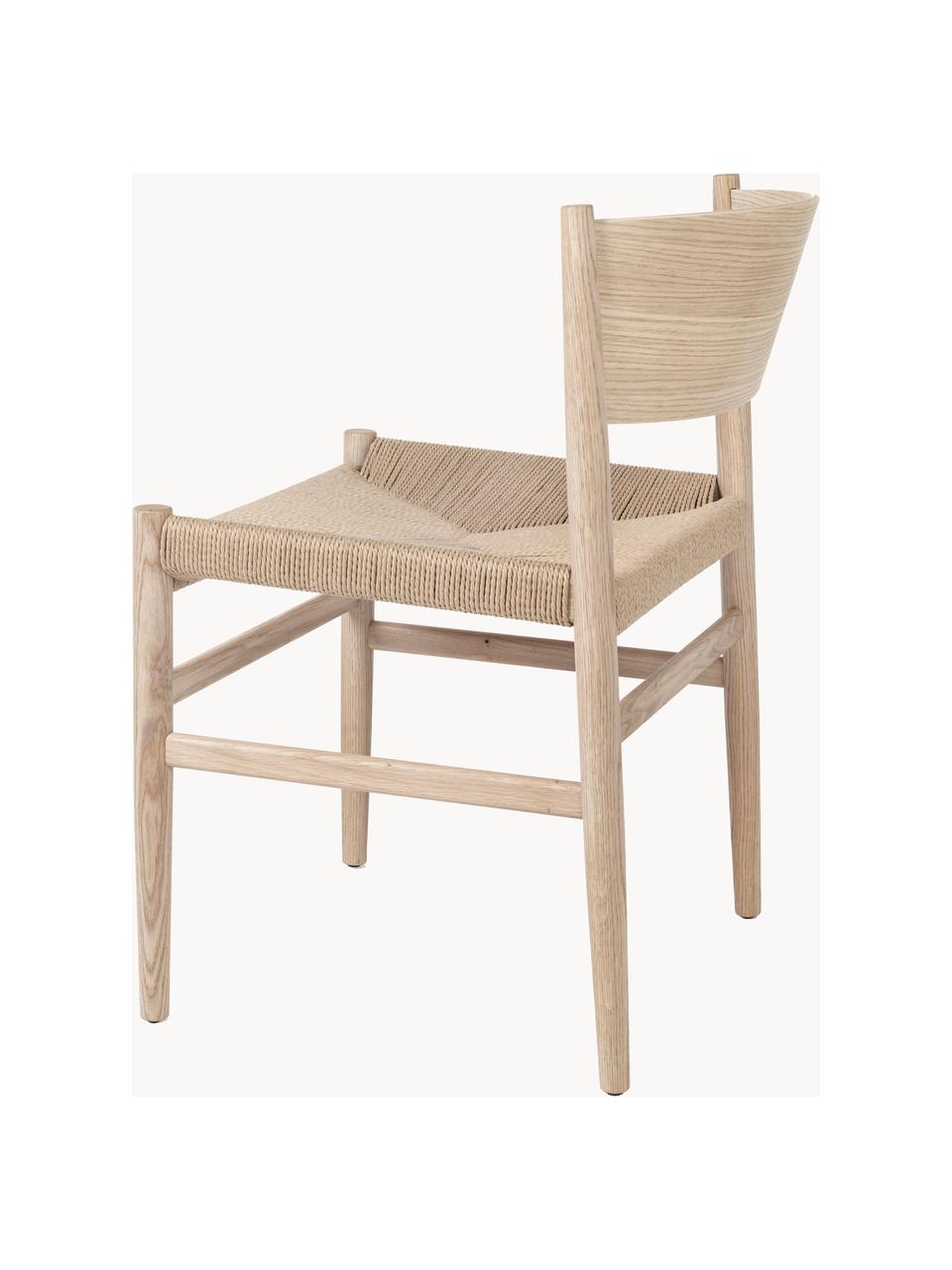 Chaise artisanale avec assise tressée Nestor, Beige clair, bois de chêne, clair, larg. 50 x prof. 53 cm