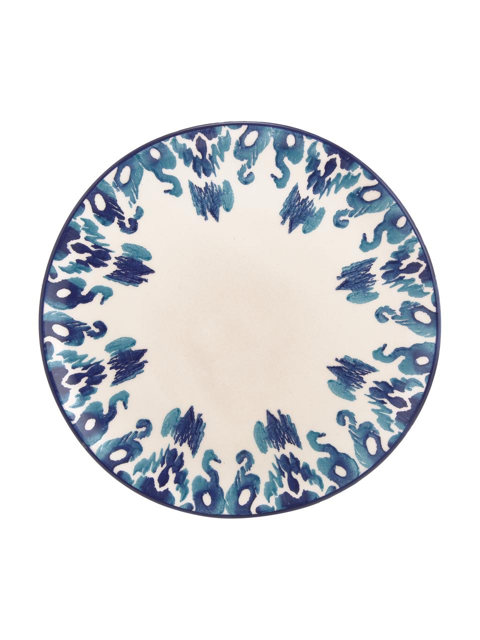 Piatto piano fatto a mano Ikat 6 pz, Ceramica, Bianco, blu, Ø 26 cm