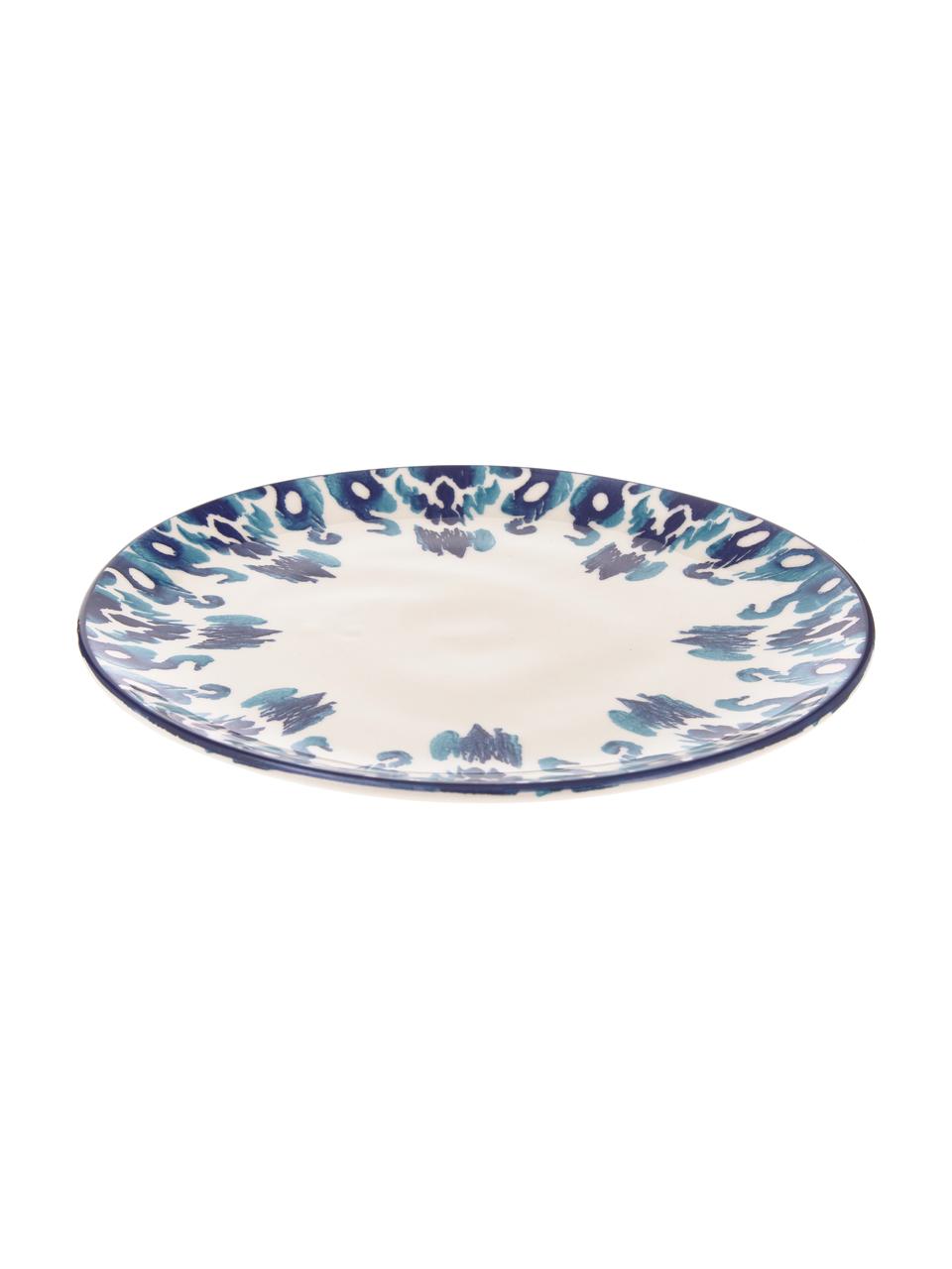 Handgemaakte dinerborden Ikat, 6 stuks, Keramiek, Wit, blauw, Ø 26 cm