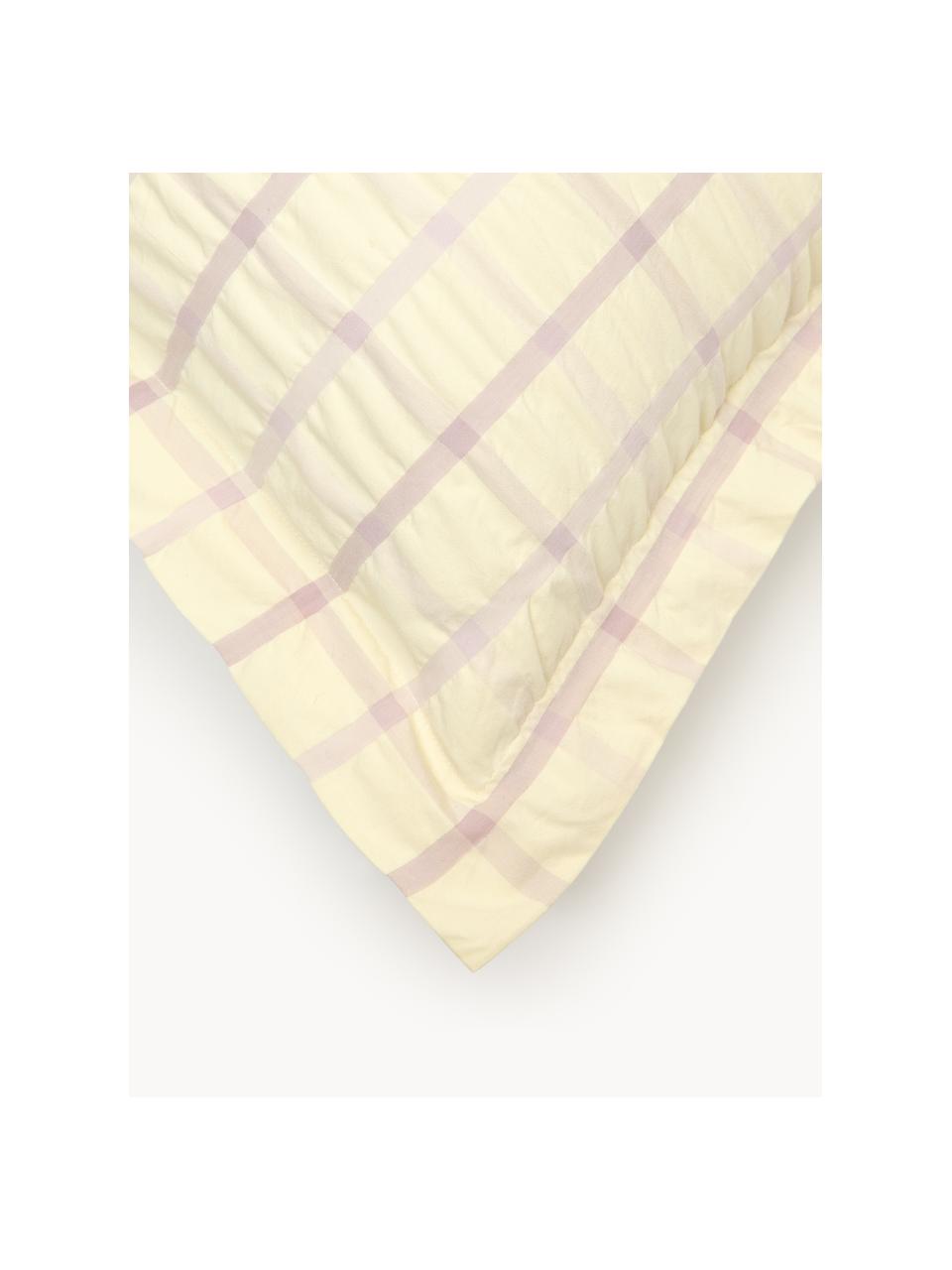 Taie d'oreiller en coton seersucker à carreaux Leonita, Jaune pâle, lavande, larg. 50 x long. 70 cm