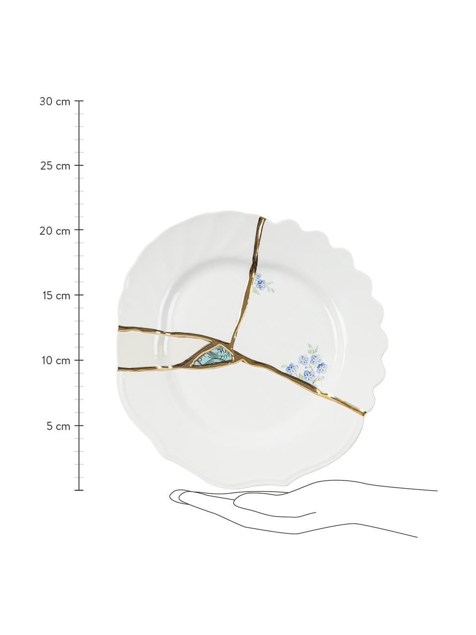 Piatto da colazione in porcellana di design Kintsugi, Bianco con motivo floreale, Ø 21 cm