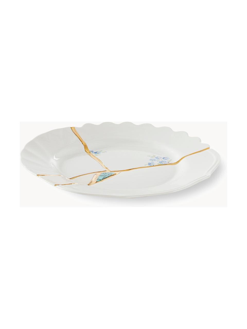 Talerz śniadaniowy z porcelany Kintsugi, Biały, odcienie złotego, Ø 21 cm