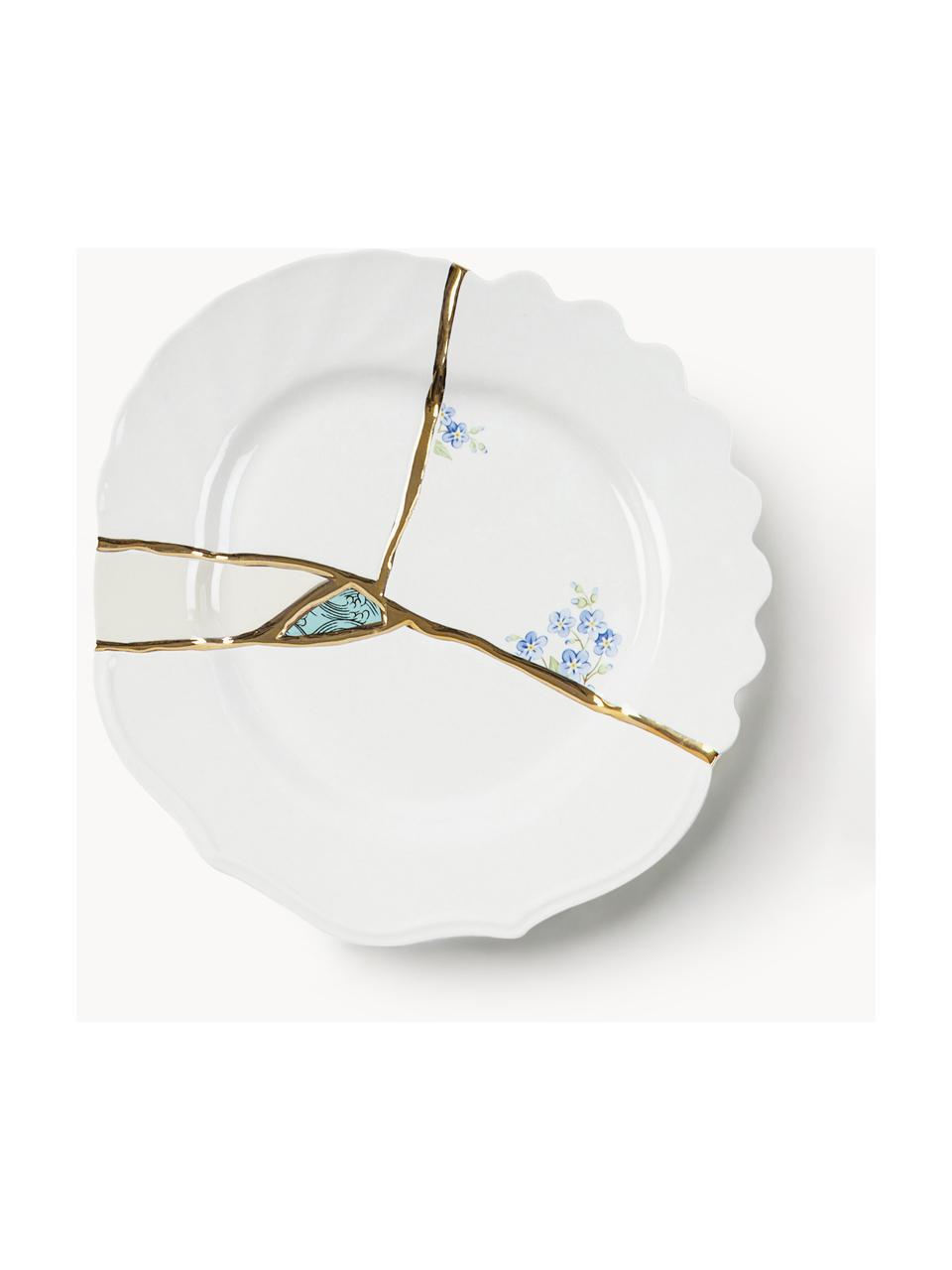 Porcelánový snídaňový talíř Kintsugi, Bílá, zlatá, Ø 21 cm