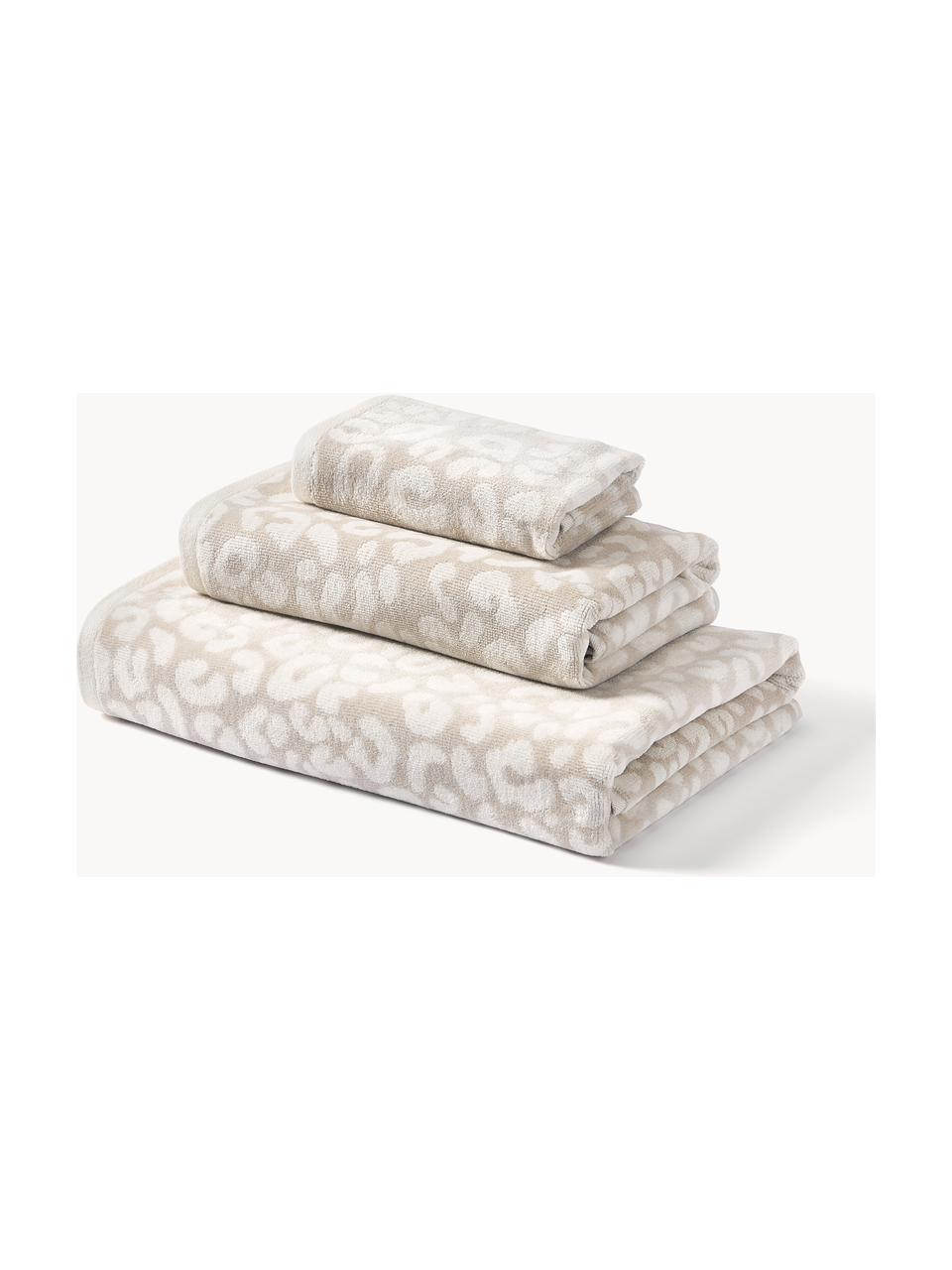 Set de toallas Leo, tamaños diferentes, Beige, Off White, Set de 3 (toalla tocador, toalla lavabo y toalla de ducha)