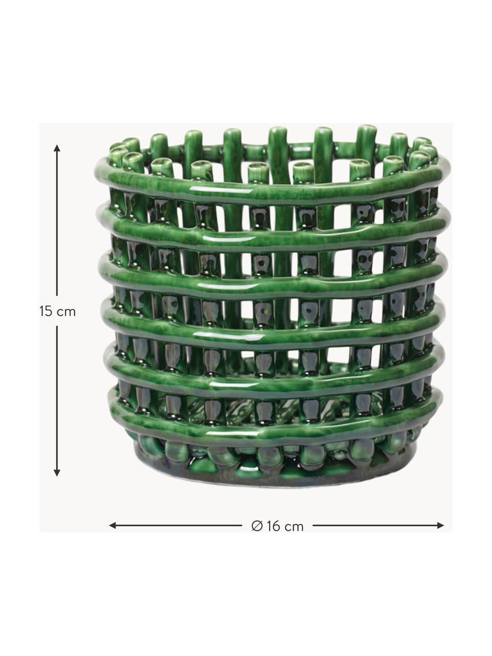 Cestino in ceramica fatto a mano Nalan, alt. 15 cm, Ceramica, Verde, Ø 16 x Alt. 15 cm