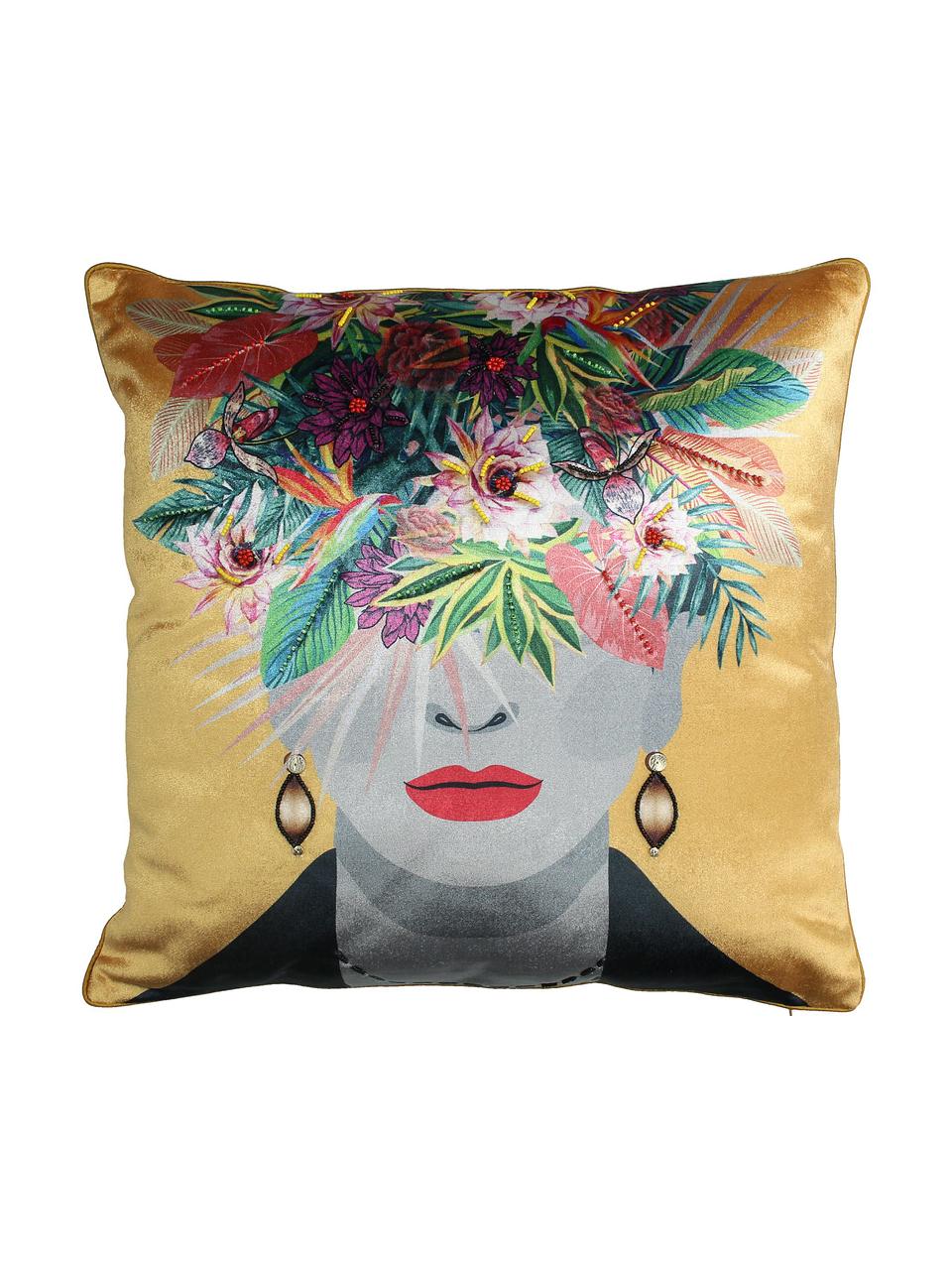 Fluwelen kussen Flower Head, met vulling, Okergeel, multicolour, 45 x 45 cm