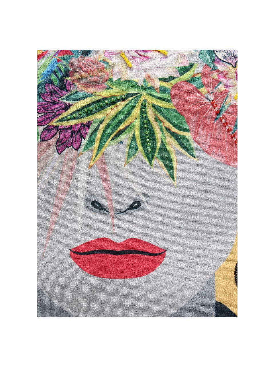 Fluwelen kussen Flower Head, met vulling, Okergeel, multicolour, 45 x 45 cm